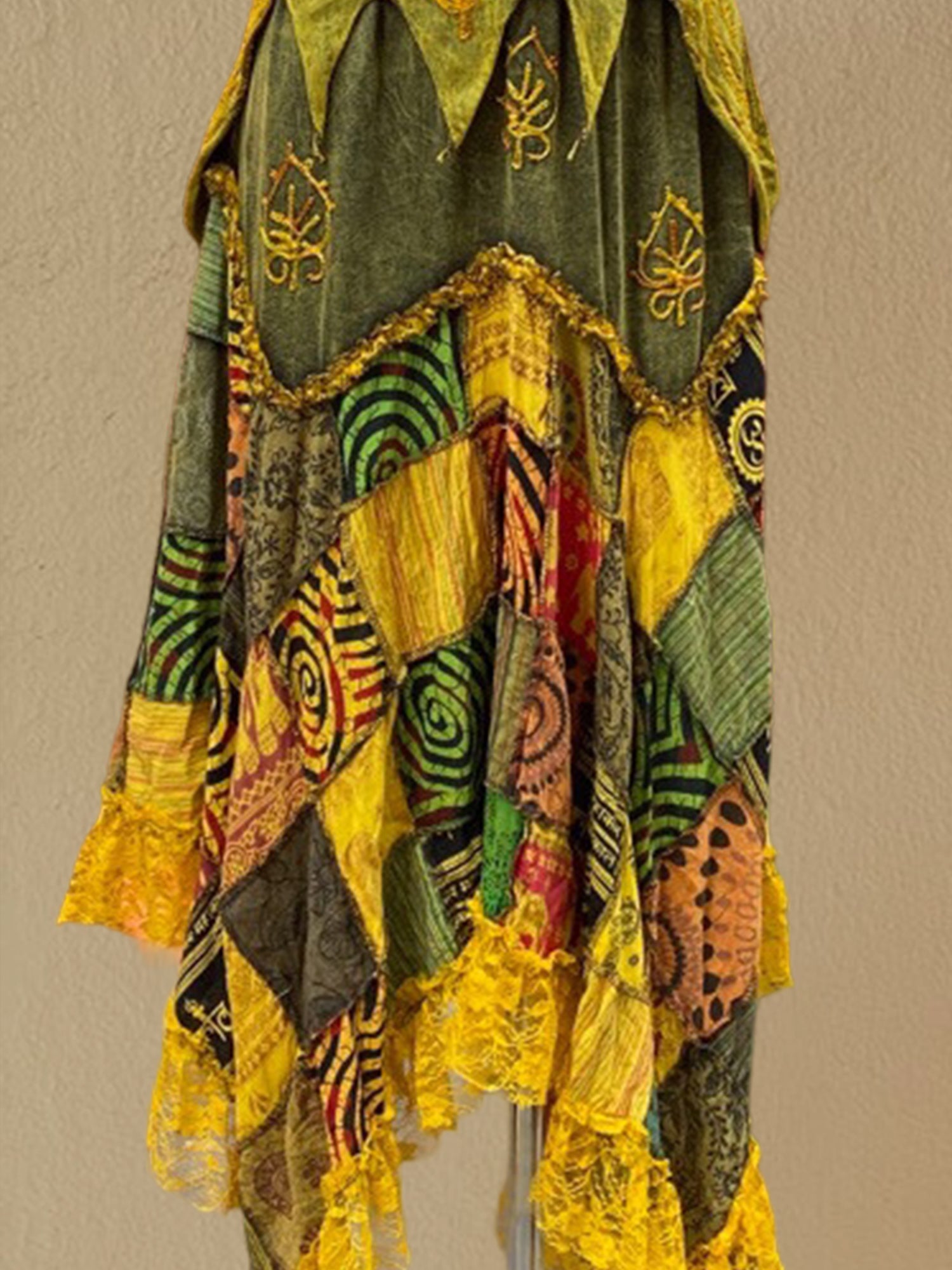 Nepal Hand-Embroidered Dyed Hippie Fairy Style Patchwork Plaid Maxi Dress XC002