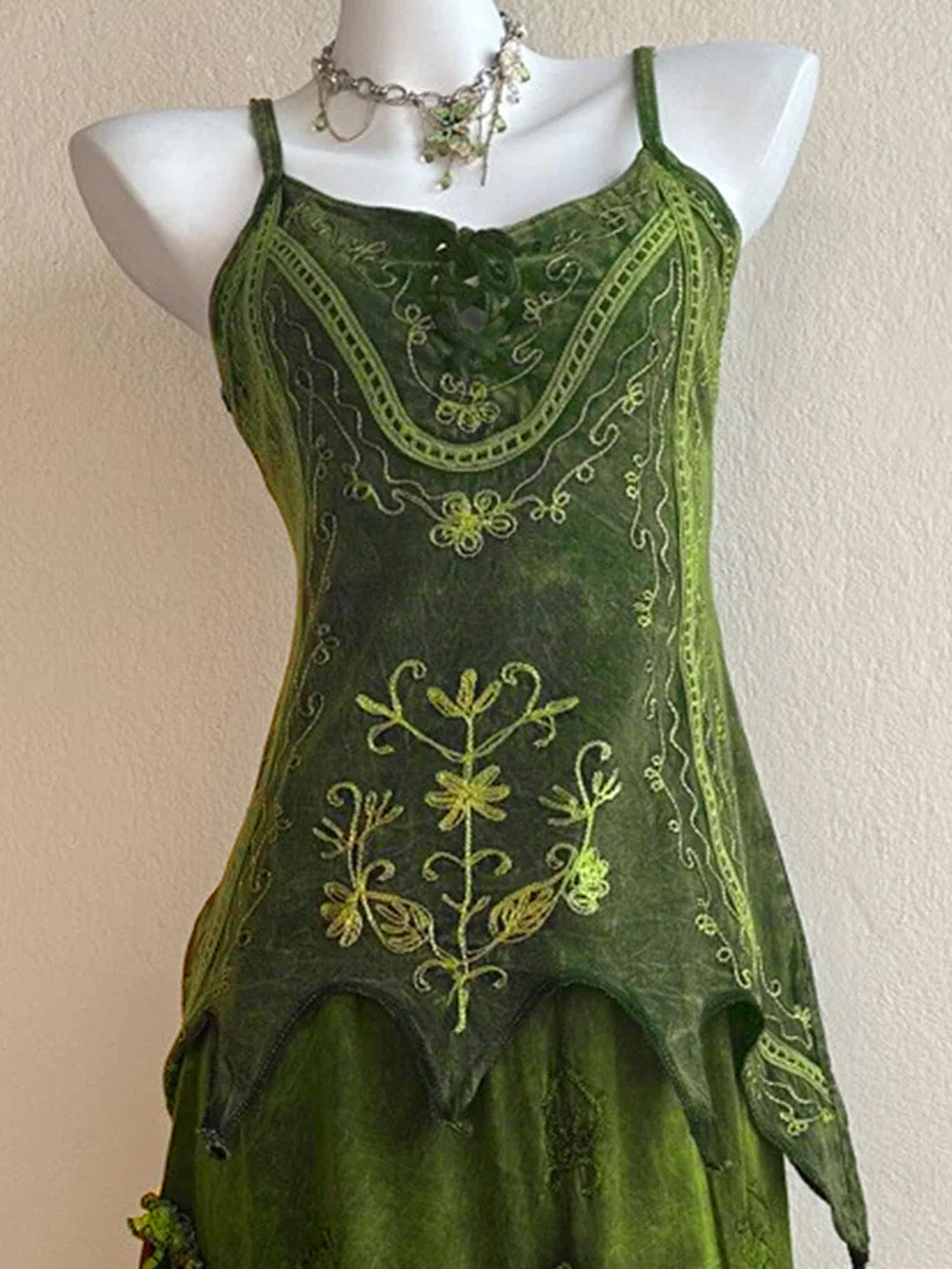 Nepal Hand-Embroidered Dyed Hippie Fairy Style Patchwork Plaid Maxi Dress XC002
