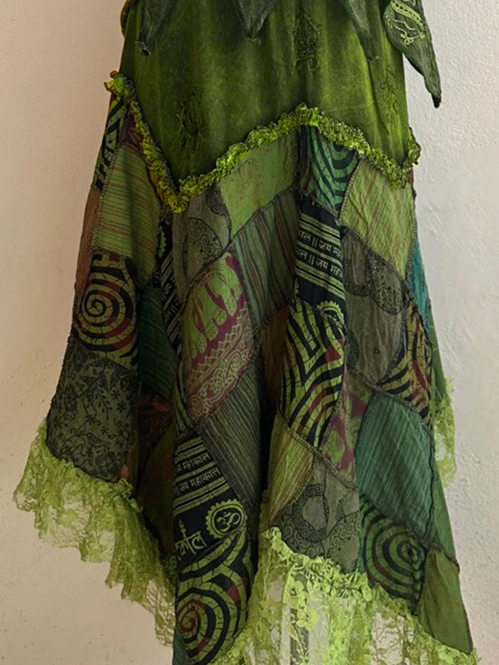 Nepal Hand-Embroidered Dyed Hippie Fairy Style Patchwork Plaid Maxi Dress XC002