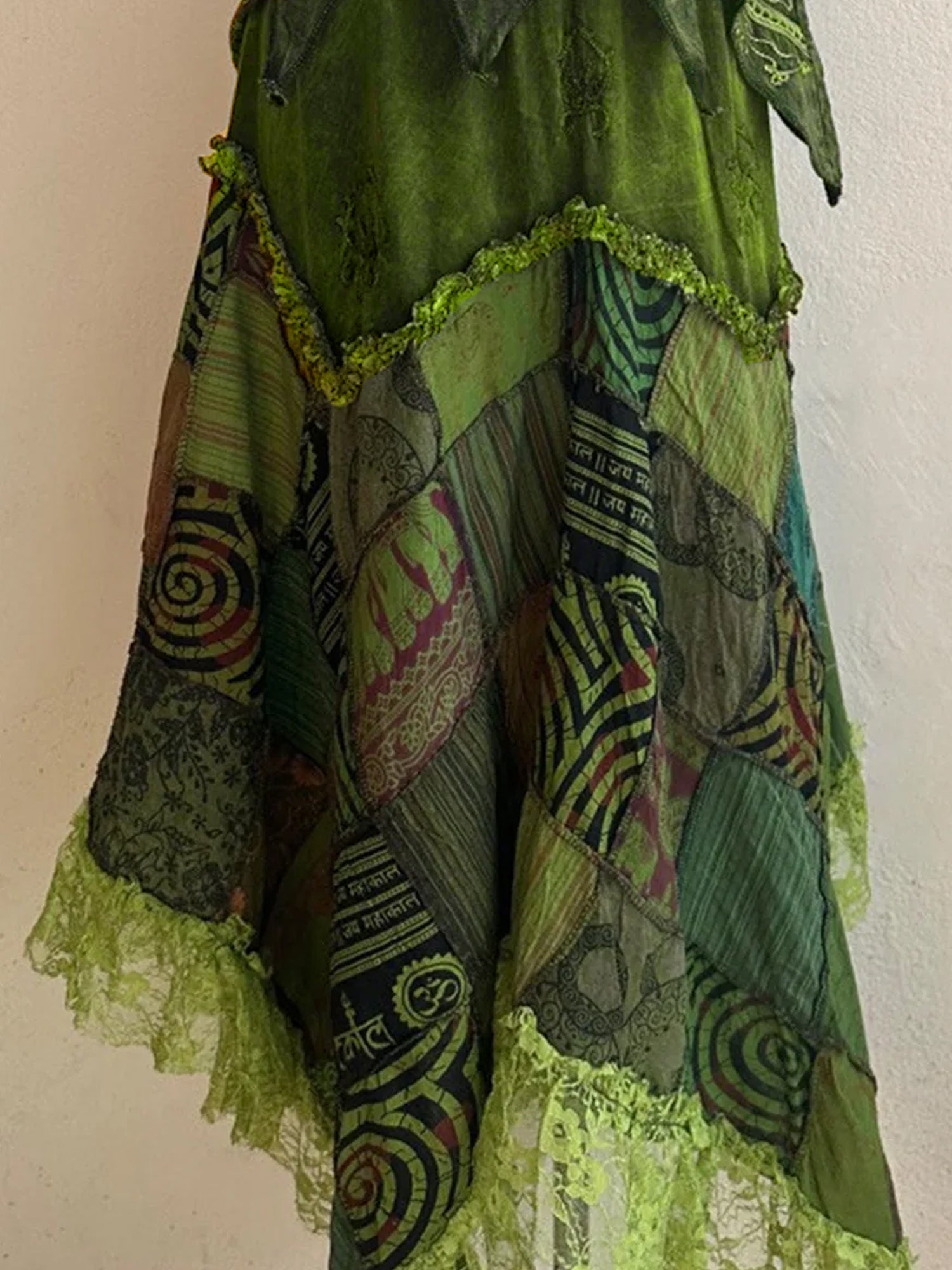 Nepal Hand-Embroidered Dyed Hippie Fairy Style Patchwork Plaid Maxi Dress XC002