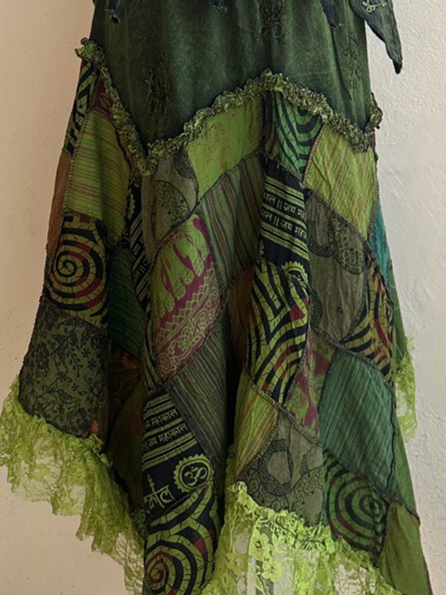 Nepal Hand-Embroidered Dyed Hippie Fairy Style Patchwork Plaid Maxi Dress XC002