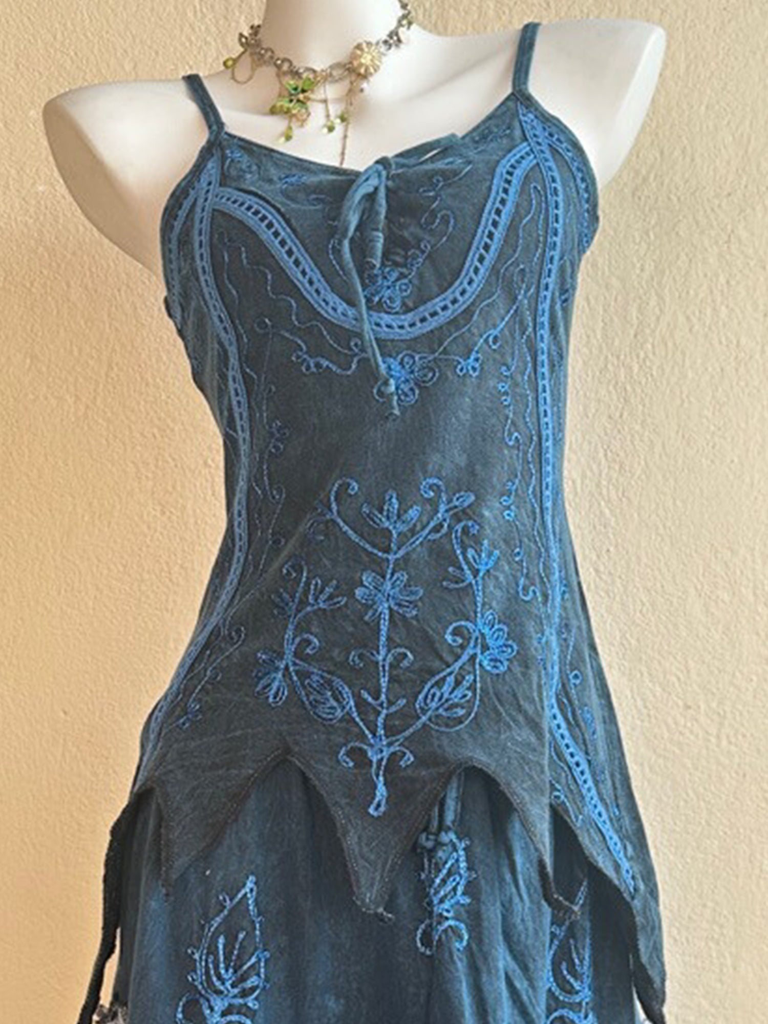 Nepal Hand-Embroidered Dyed Hippie Fairy Style Patchwork Plaid Maxi Dress XC002