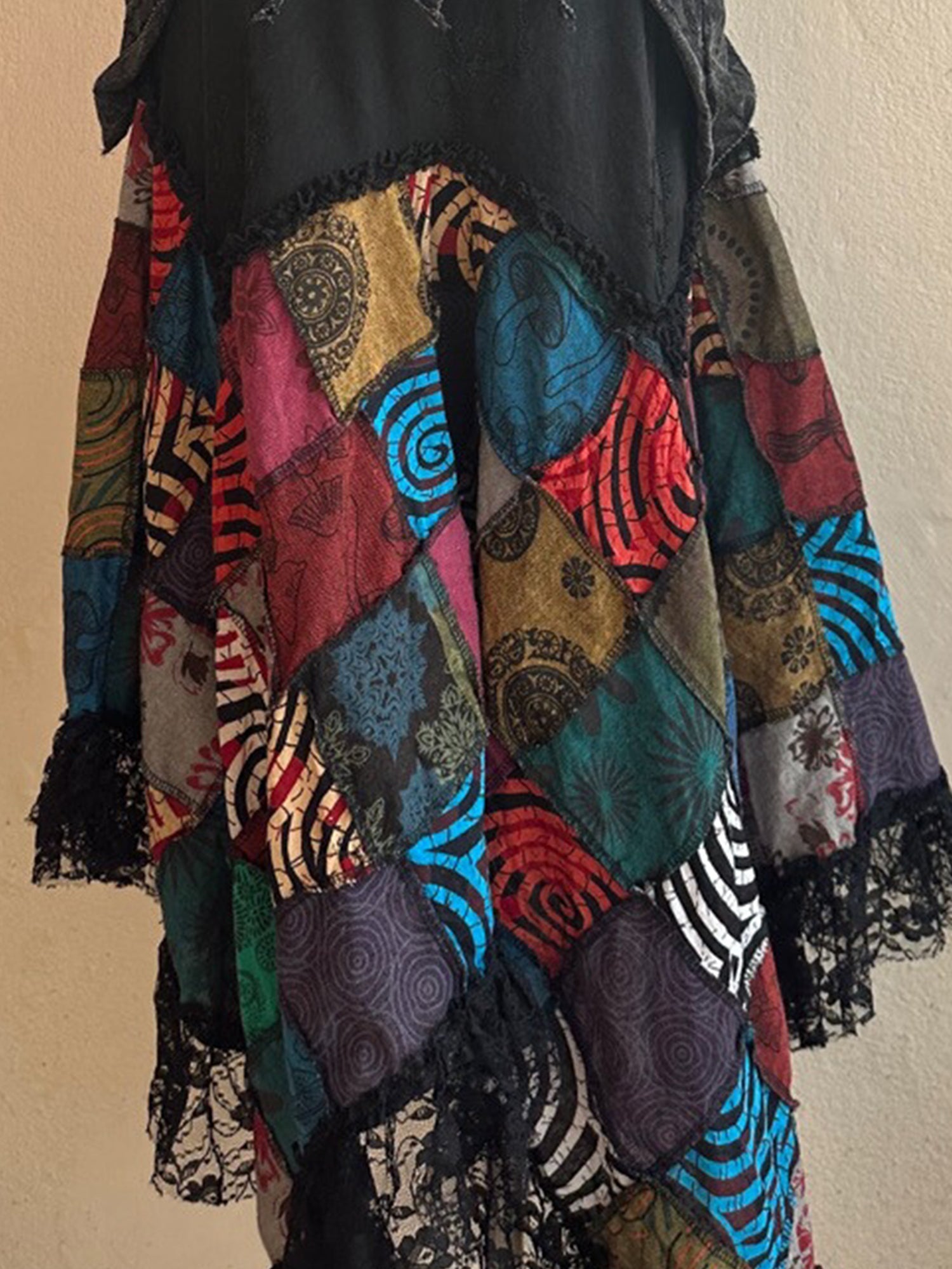 Nepal Hand-Embroidered Dyed Hippie Fairy Style Patchwork Plaid Maxi Dress XC002