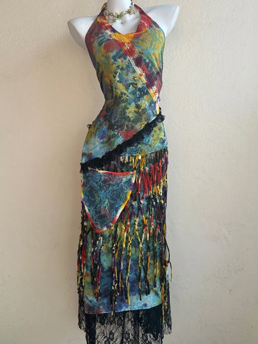 Nepal Rainbow Tie-Dye Hippie Patchwork Maxi Dress XC003