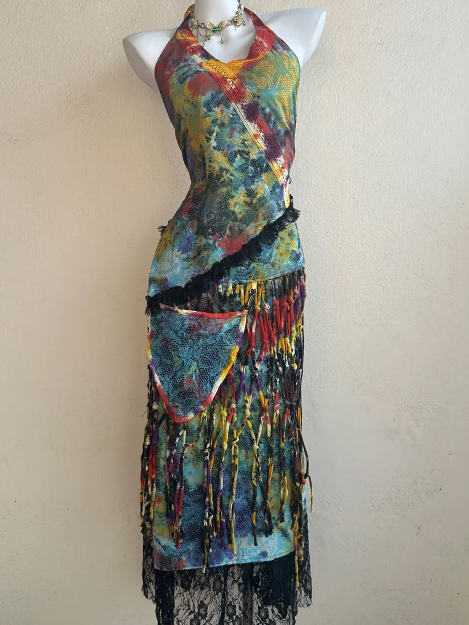 Nepal Rainbow Tie-Dye Hippie Patchwork Maxi Dress XC003