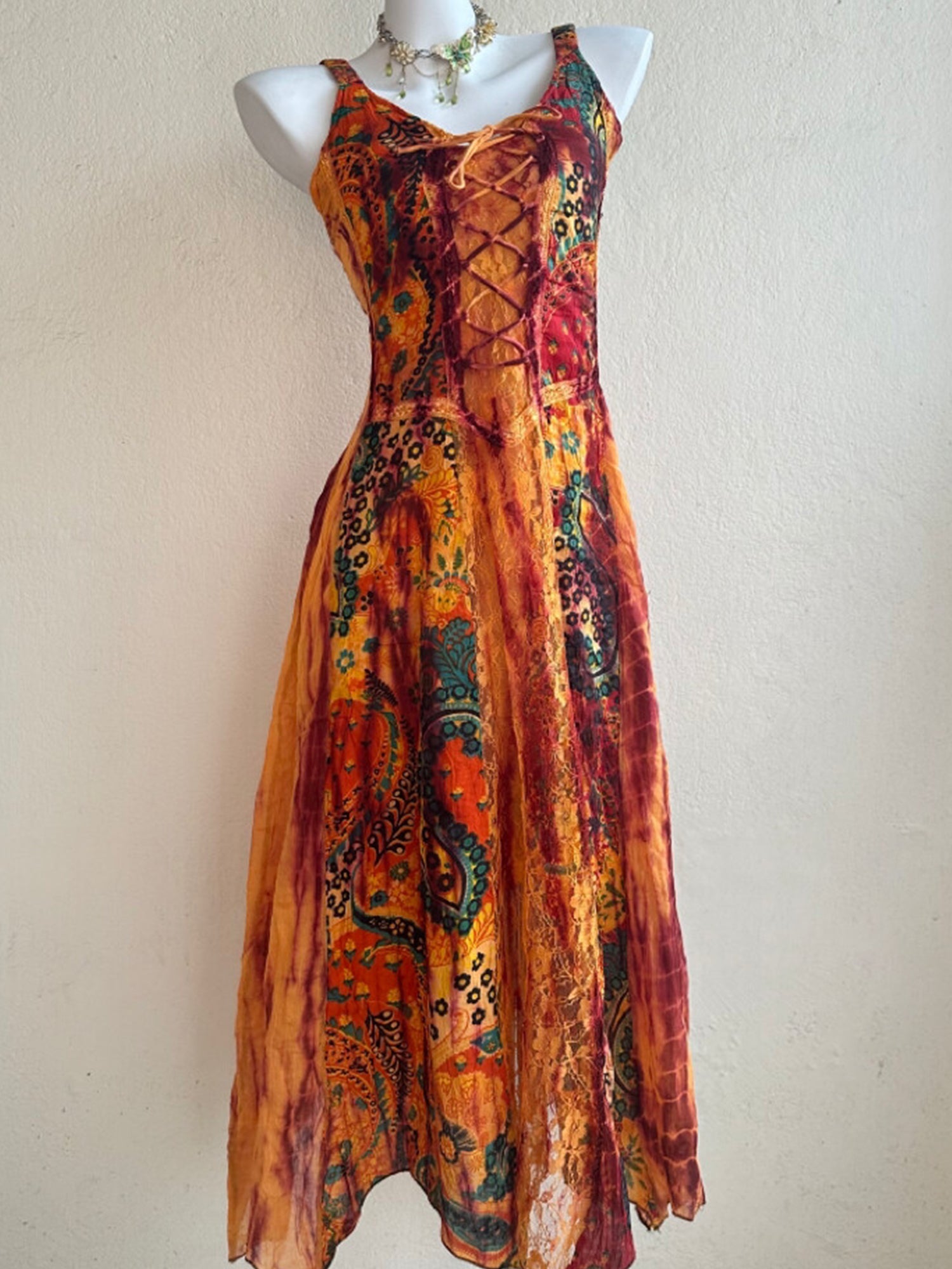 Nepal Handmade Fairy Hippie Plant Tie-Dye Maxi Dress XC006