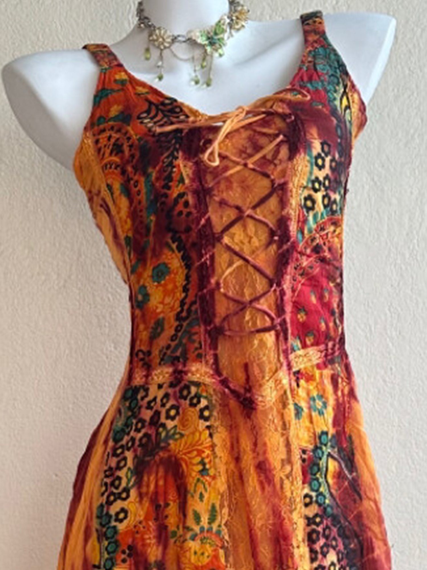 Nepal Handmade Fairy Hippie Plant Tie-Dye Maxi Dress XC006