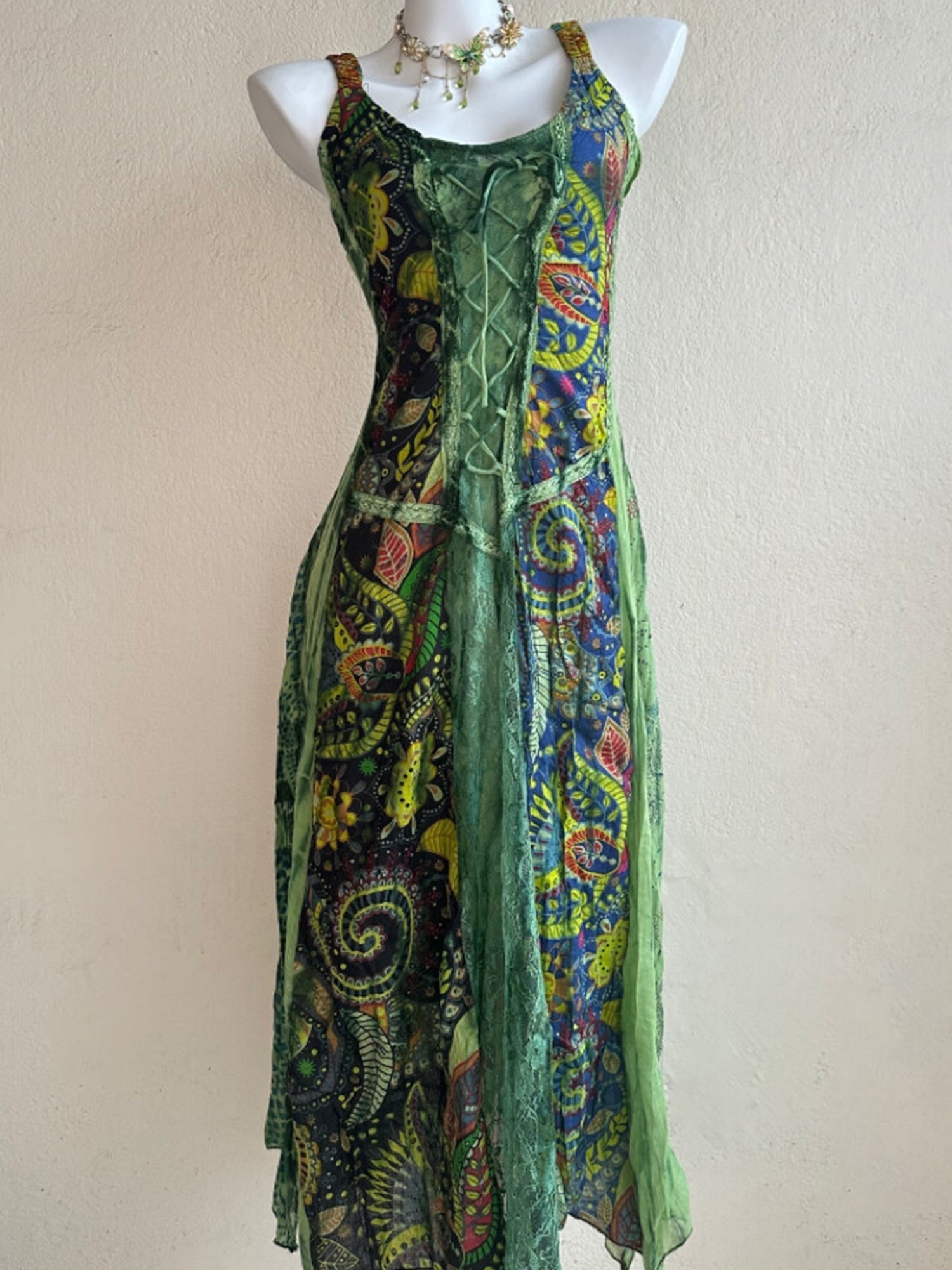 Nepal Handmade Fairy Hippie Plant Tie-Dye Maxi Dress XC006