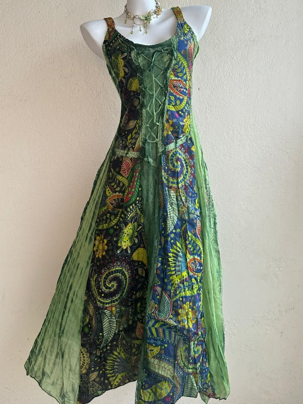 Nepal Handmade Fairy Hippie Plant Tie-Dye Maxi Dress XC006