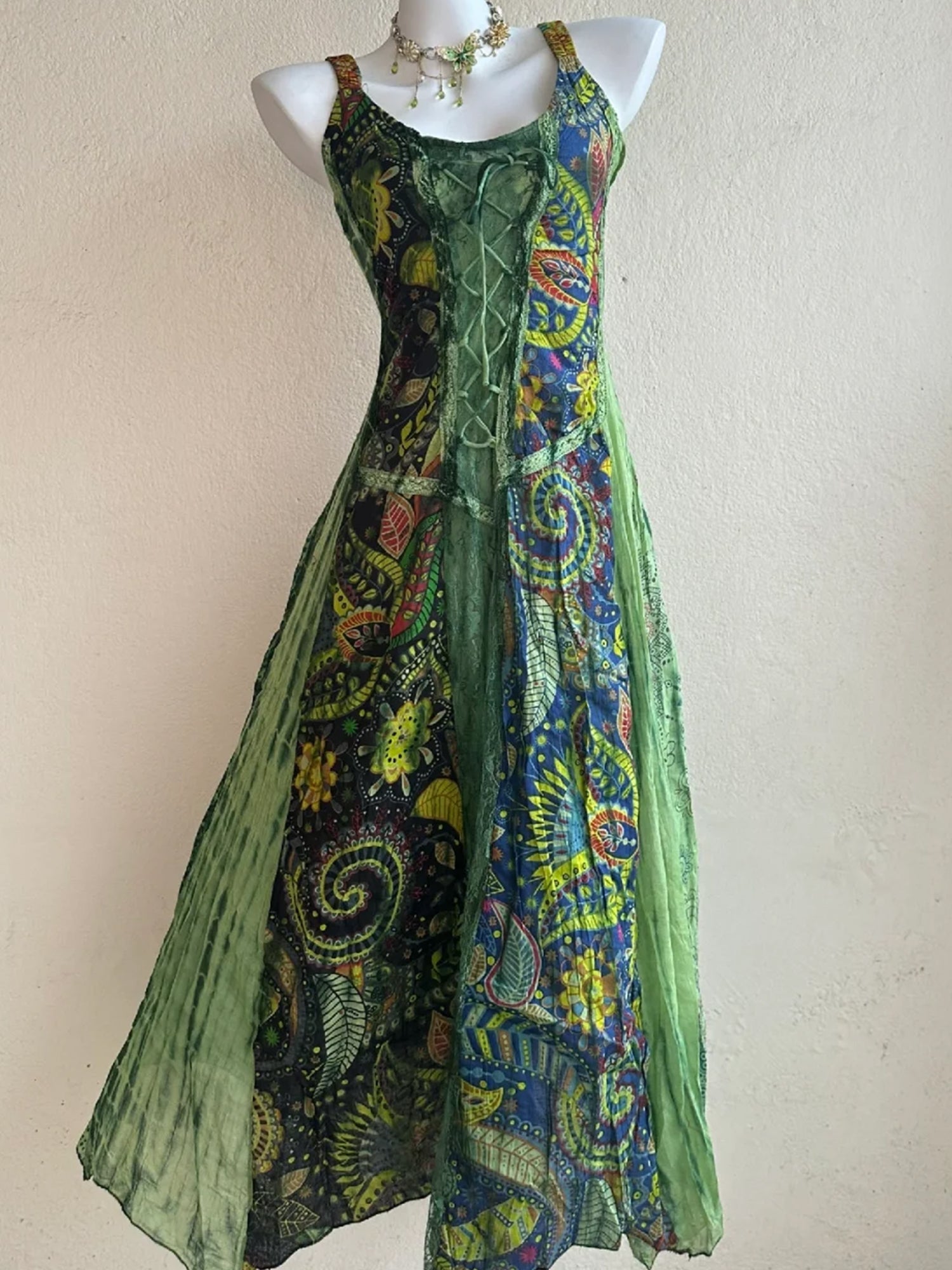 Nepal Handmade Fairy Hippie Plant Tie-Dye Maxi Dress XC006