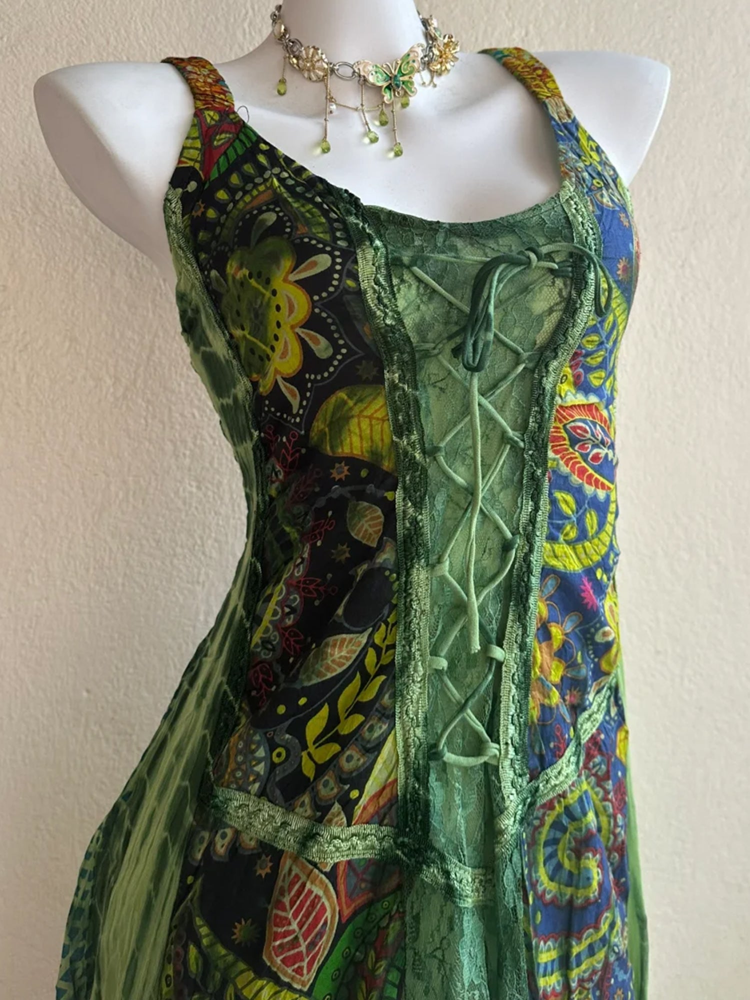 Nepal Handmade Fairy Hippie Plant Tie-Dye Maxi Dress XC006