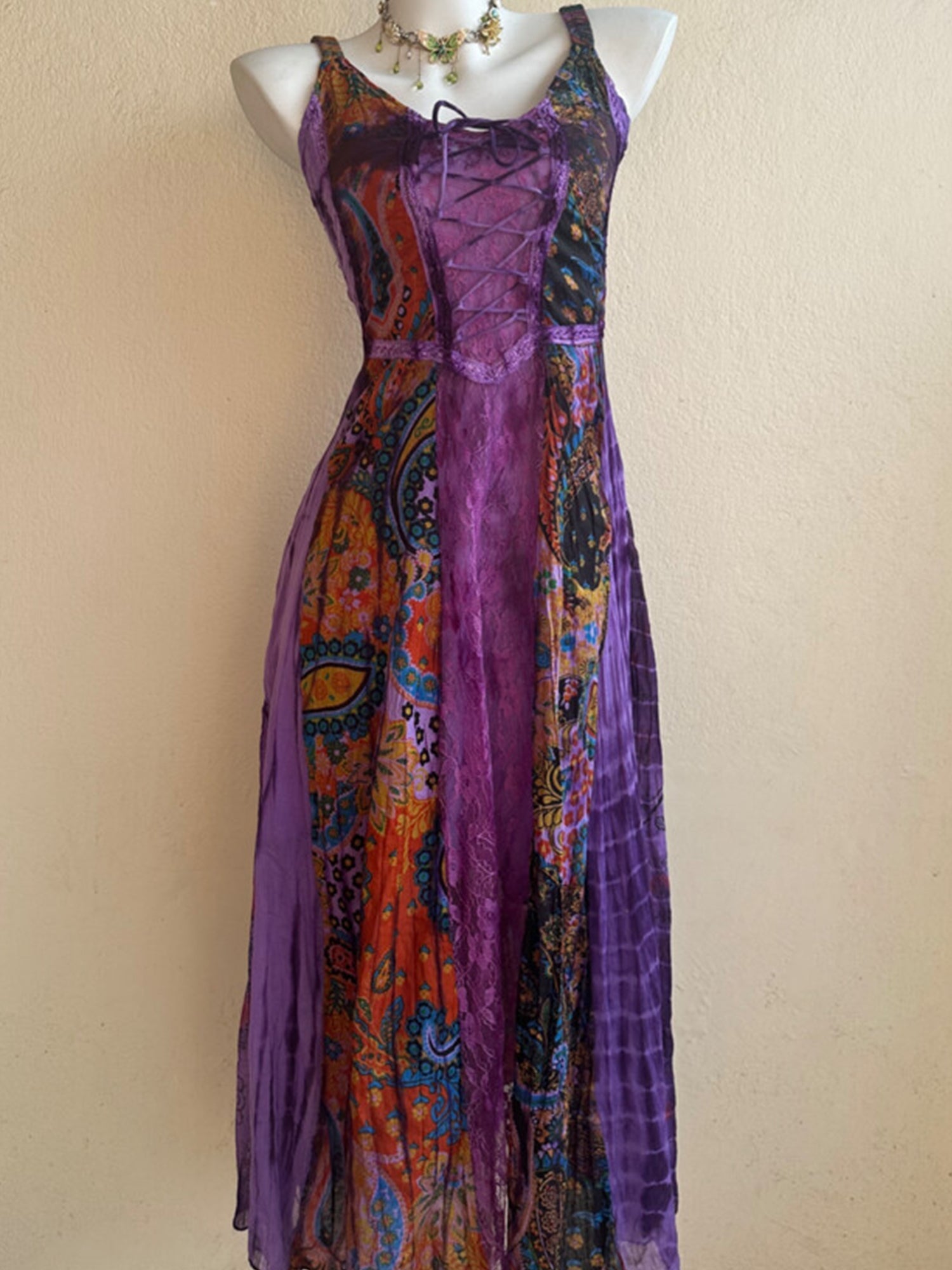 Nepal Handmade Fairy Hippie Plant Tie-Dye Maxi Dress XC006