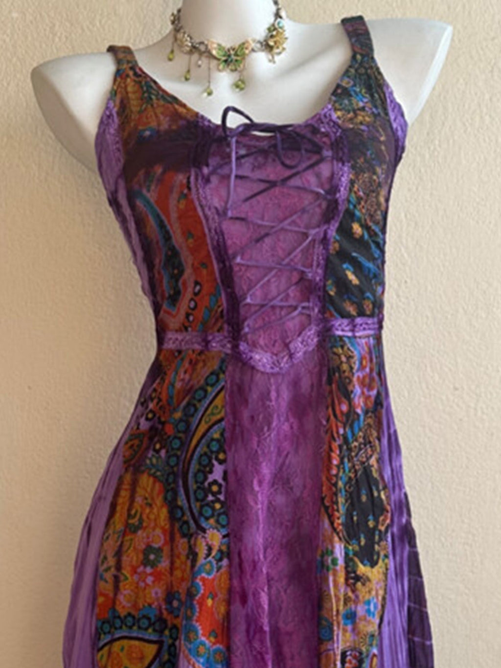 Nepal Handmade Fairy Hippie Plant Tie-Dye Maxi Dress XC006