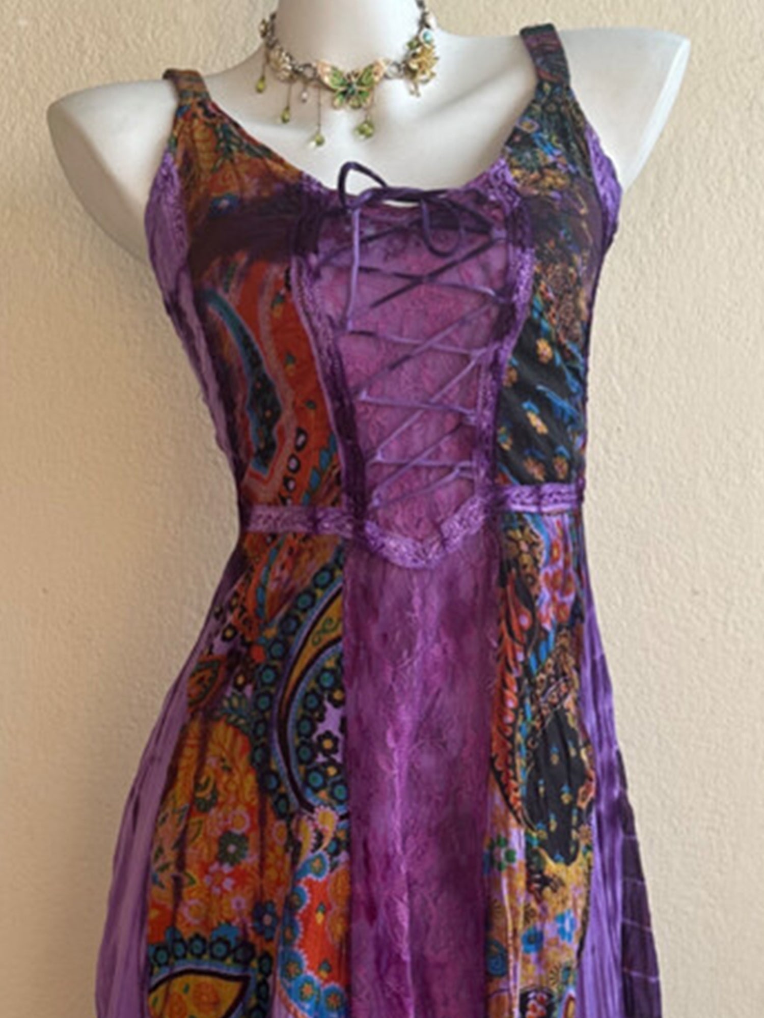 Nepal Handmade Fairy Hippie Plant Tie-Dye Maxi Dress XC006