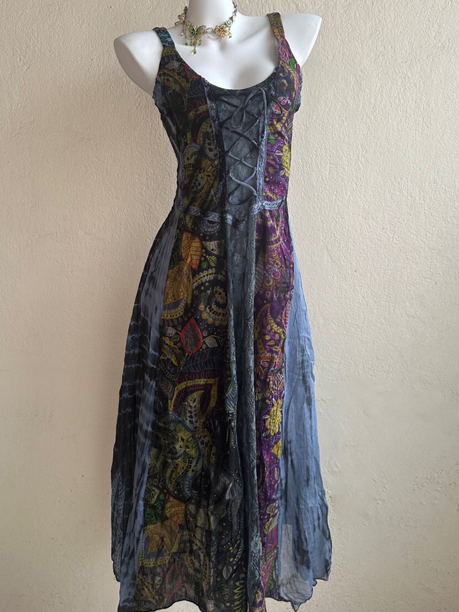 Nepal Handmade Fairy Hippie Plant Tie-Dye Maxi Dress XC006