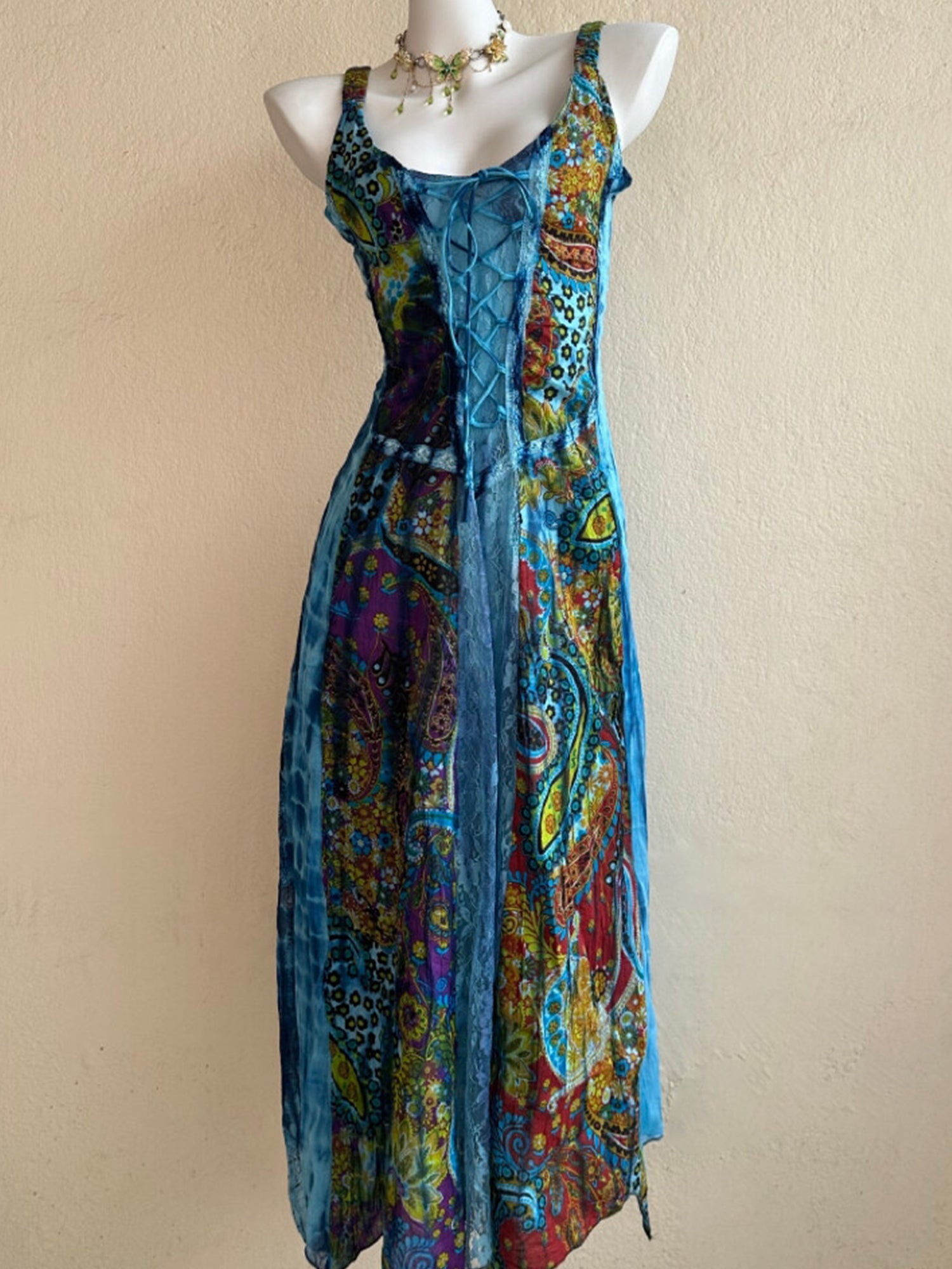 Nepal Handmade Fairy Hippie Plant Tie-Dye Maxi Dress XC006