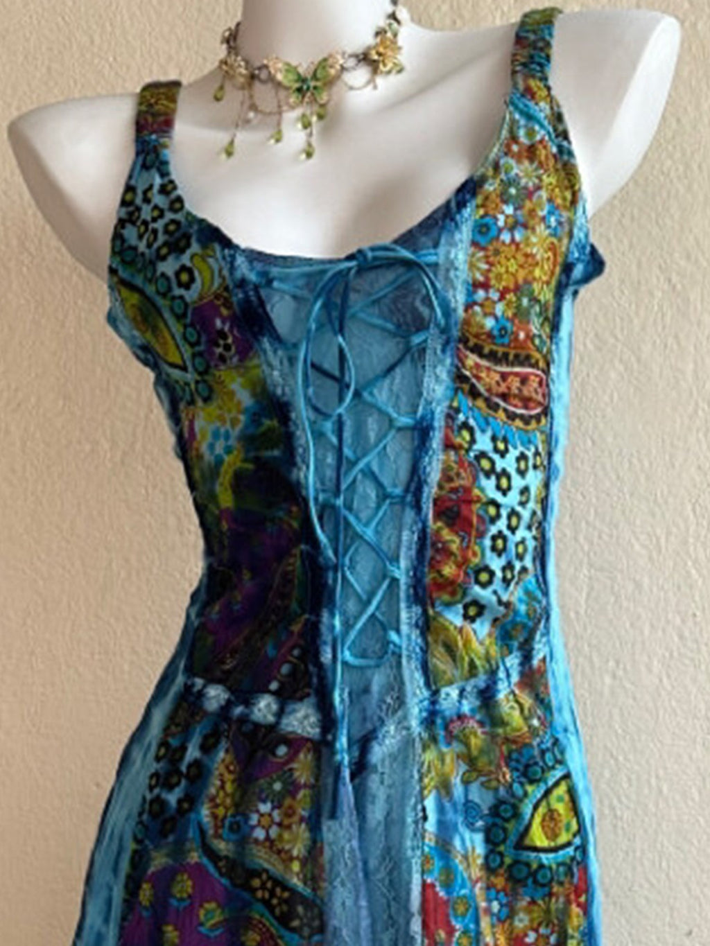 Nepal Handmade Fairy Hippie Plant Tie-Dye Maxi Dress XC006