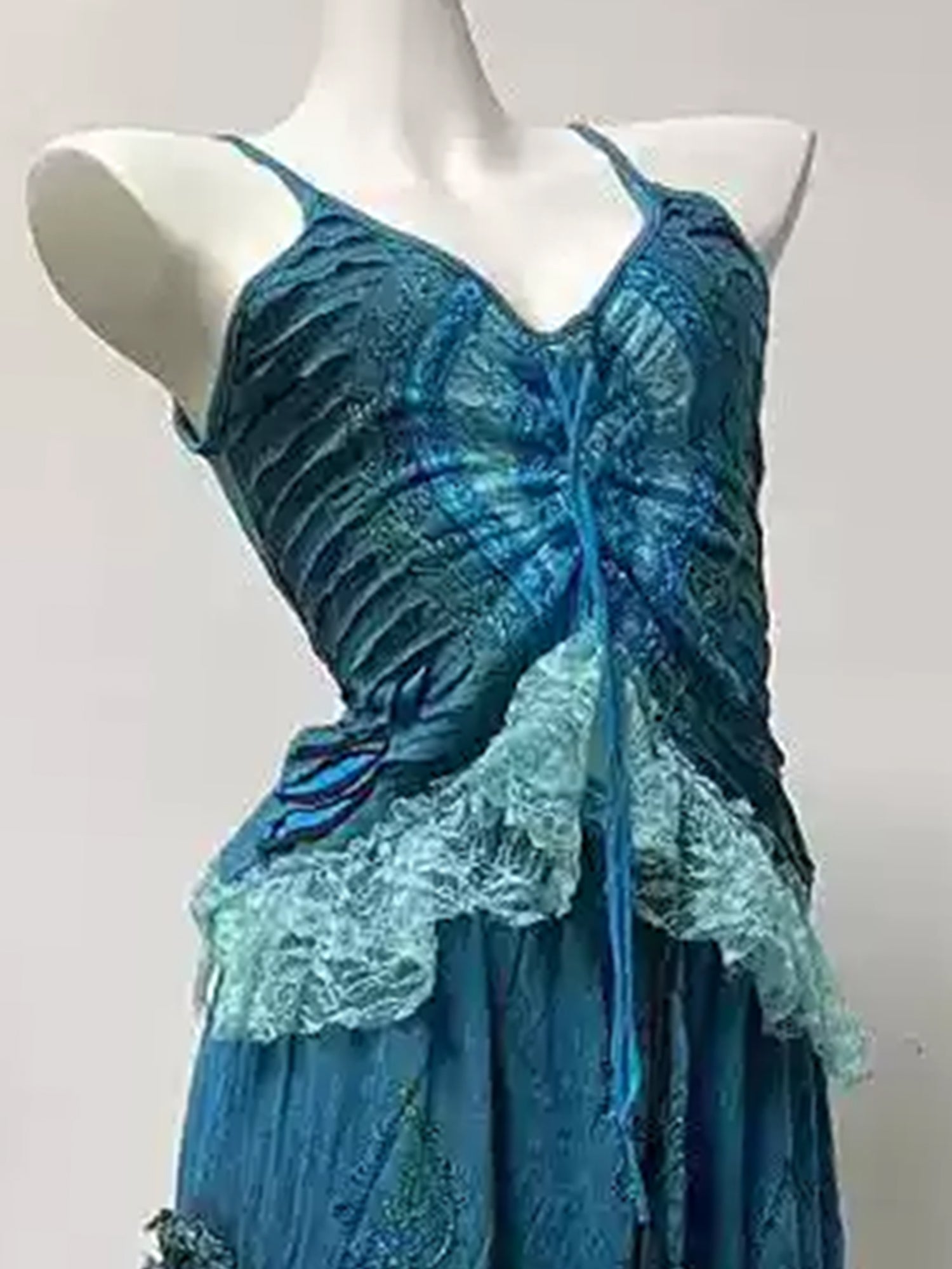 Nepalese Hand-Dyed Hippie Fairycore Patchwork Cotton Straps Half Dress Set XC019