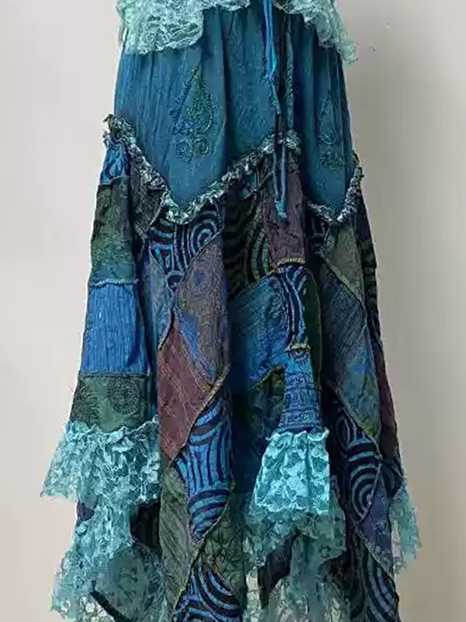 Nepalese Hand-Dyed Hippie Fairycore Patchwork Cotton Straps Half Dress Set XC019