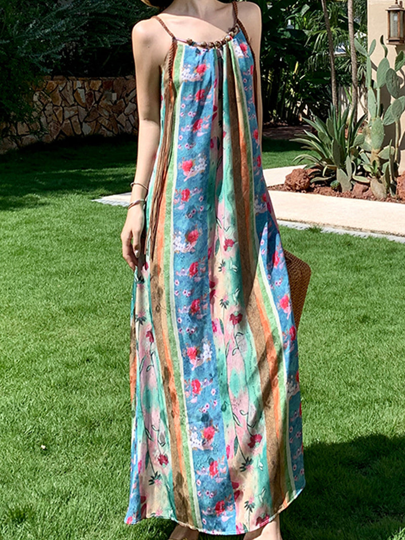 Boho Floral Striped Maxi Dress XC034