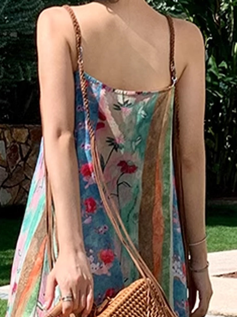 Boho Floral Striped Maxi Dress XC034