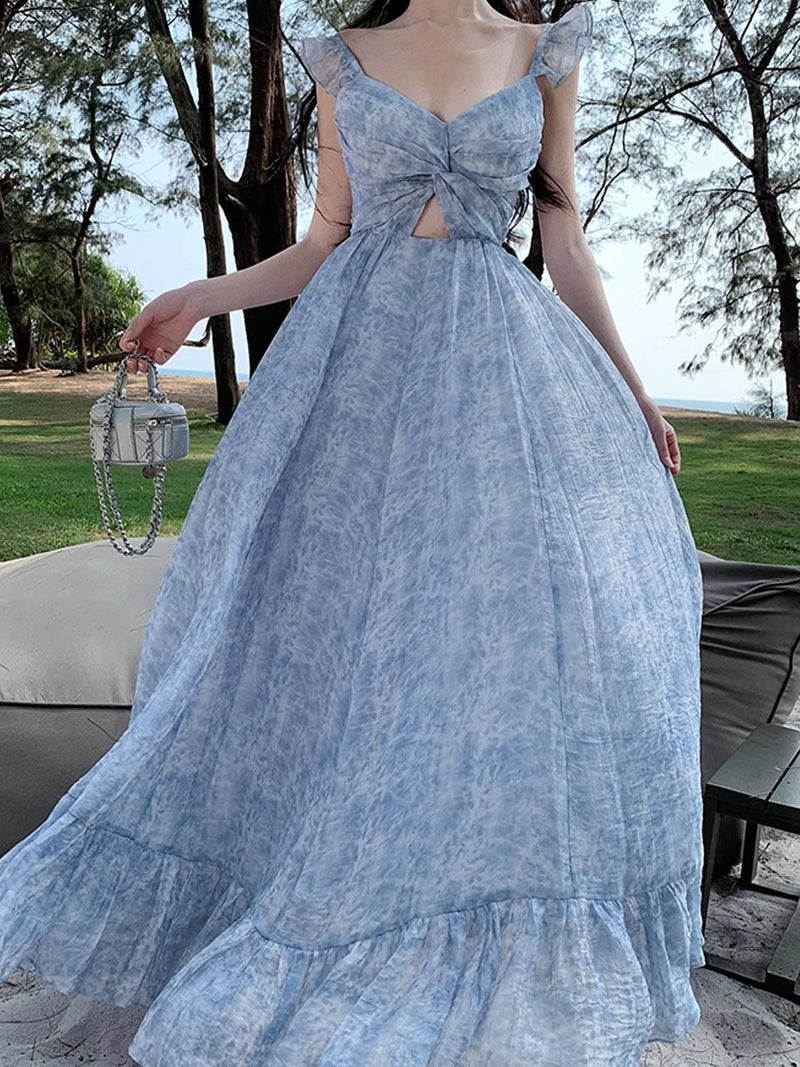 Romantic Blue Ruffle Maxi Dress XC041