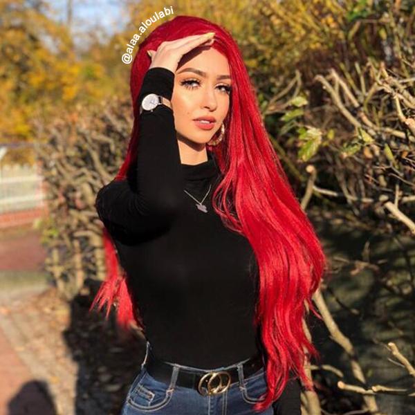 30" Dark Red Yaki Lace Front Synthetic Wig 10010 - StarLite Hair