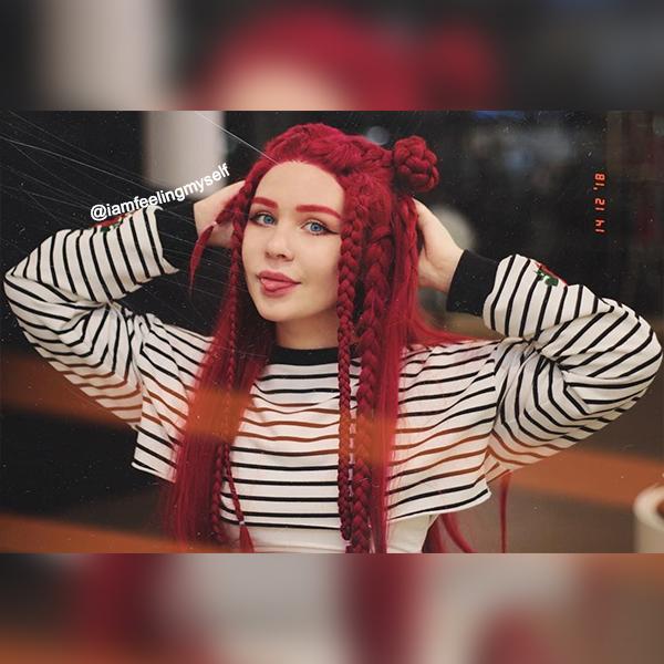 30" Dark Red Yaki Lace Front Synthetic Wig 10010 - StarLite Hair
