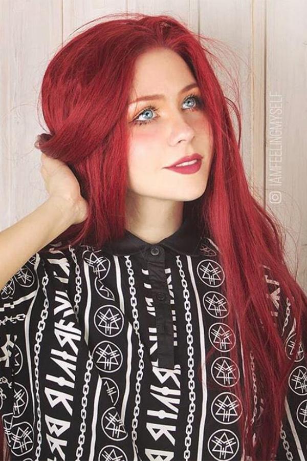 30" Dark Red Yaki Lace Front Synthetic Wig 10010 - StarLite Hair