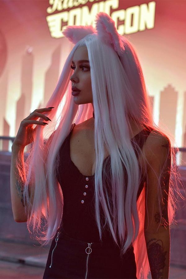 30" Pure White Yaki Lace Front Synthetic Wig 10011 - StarLite Hair