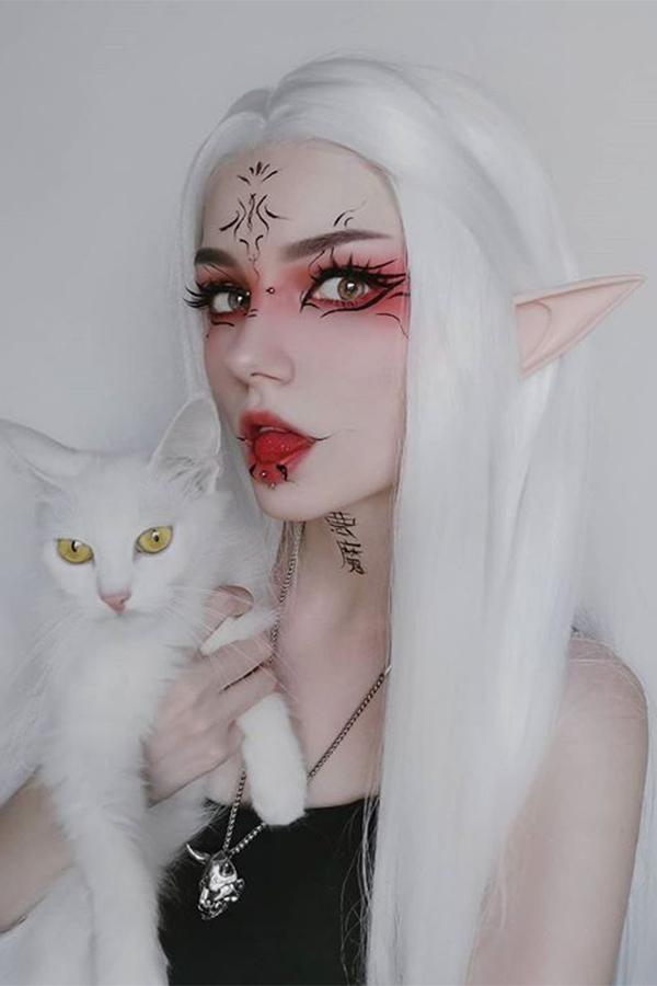 30" Pure White Yaki Lace Front Synthetic Wig 10011
