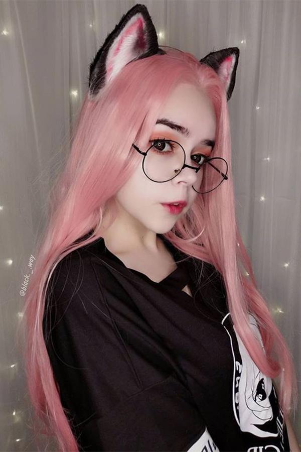 28" Light Pink Lace Front Synthetic Wig 10139