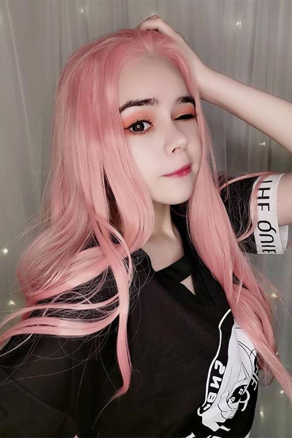 28" Light Pink Lace Front Synthetic Wig 10139