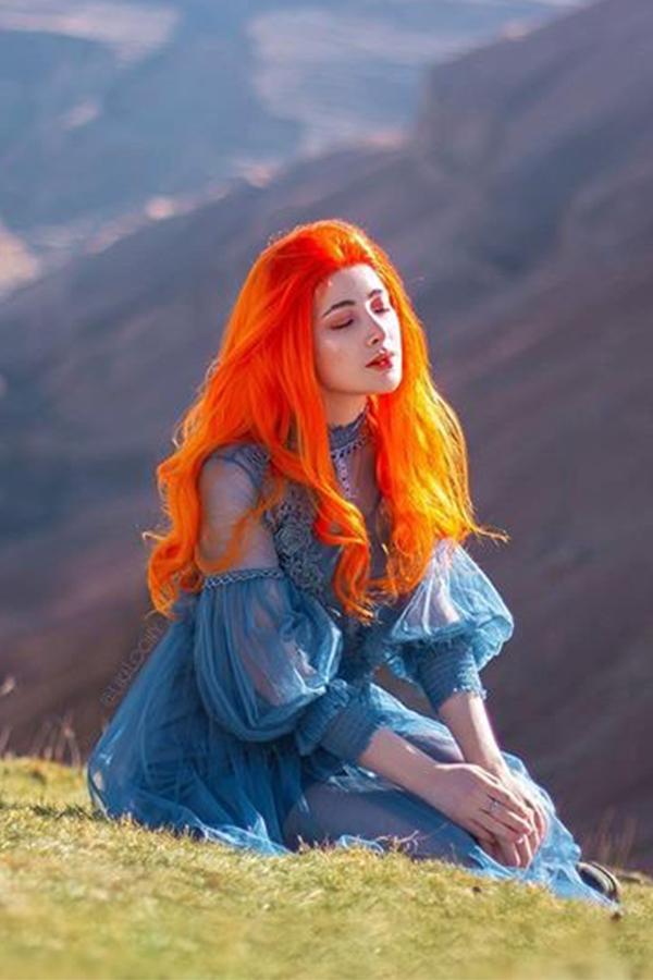 24" Mixed Orange Lace Front Synthetic Wig 20206