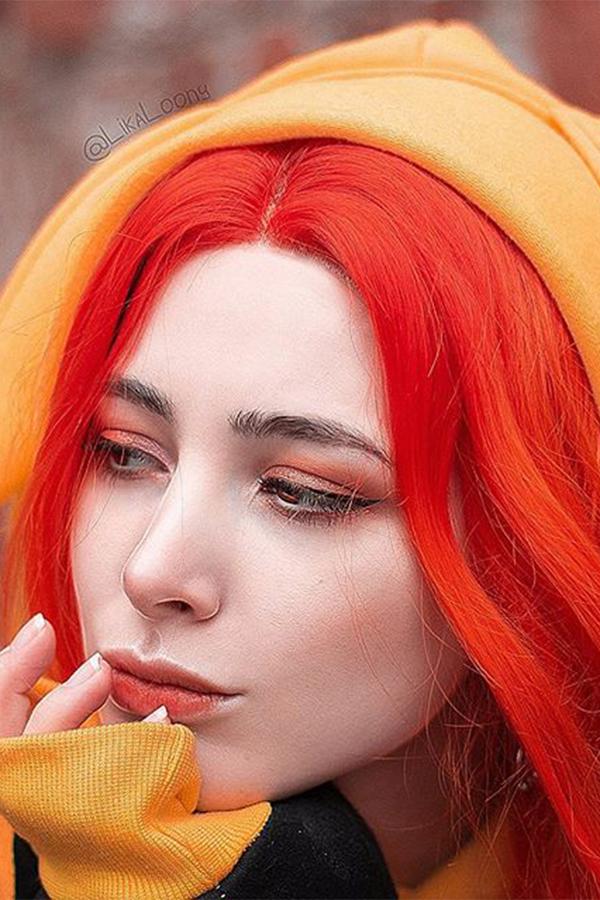 24" Mixed Orange Lace Front Synthetic Wig 20206