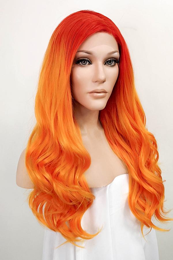 24" Mixed Orange Lace Front Synthetic Wig 20206