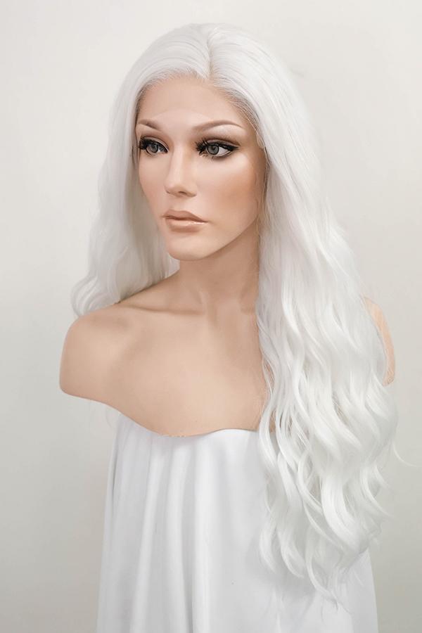 24" White Lace Front Synthetic Hair Wig 20231