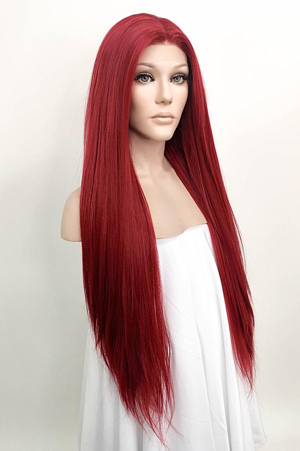 30" Dark Red Yaki Lace Front Synthetic Wig 10010 - StarLite Hair