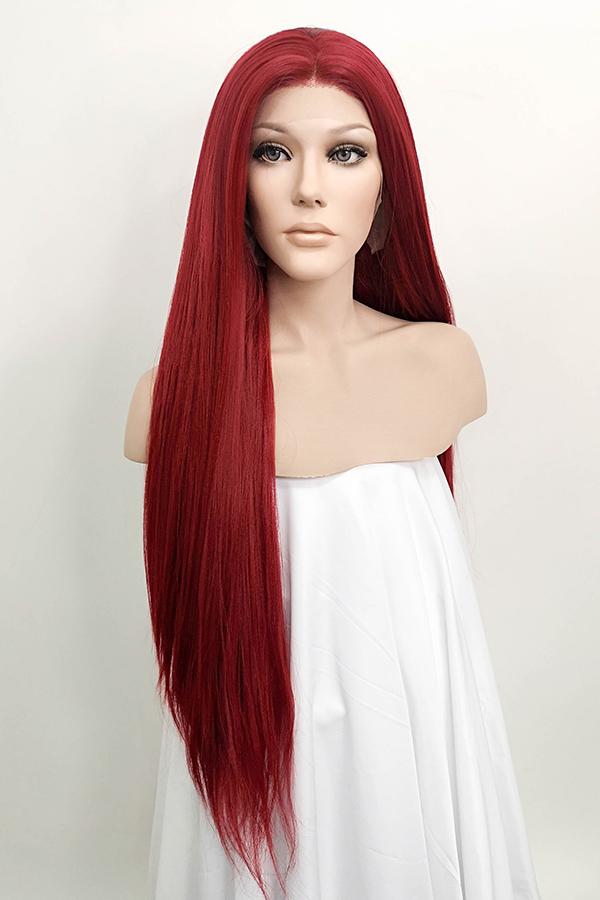 30" Dark Red Yaki Lace Front Synthetic Wig 10010 - StarLite Hair