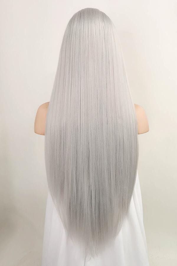 30" Silver Grey Yaki Lace Front Synthetic Wig 10017
