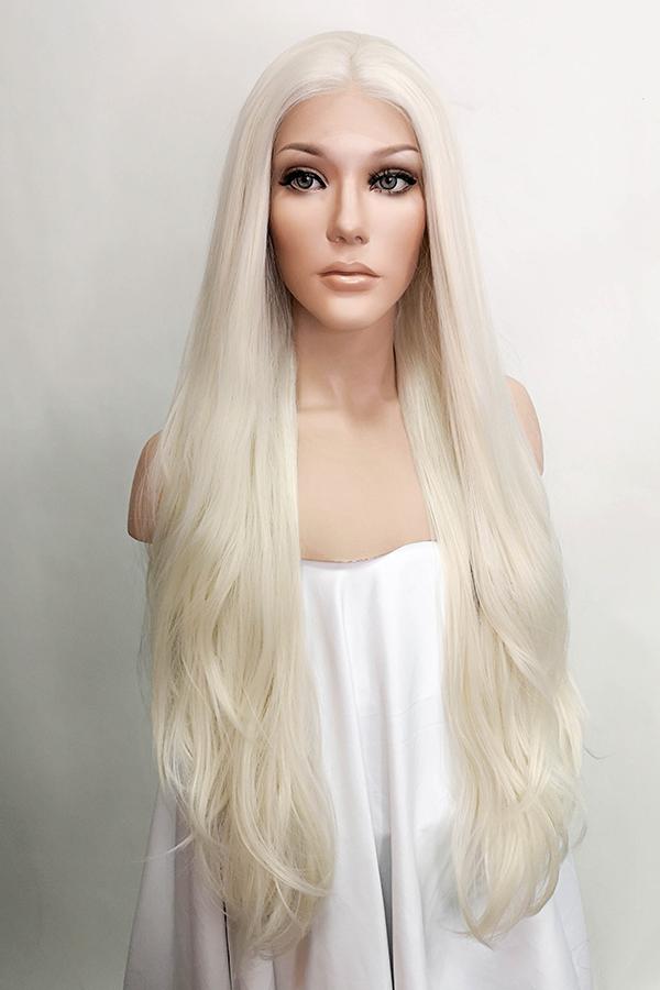 30" Platinum Blonde Lace Front Synthetic Wig 10006