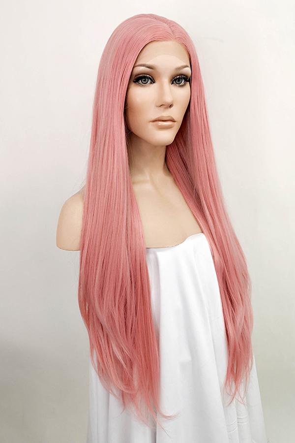 28" Light Pink Lace Front Synthetic Wig 10139