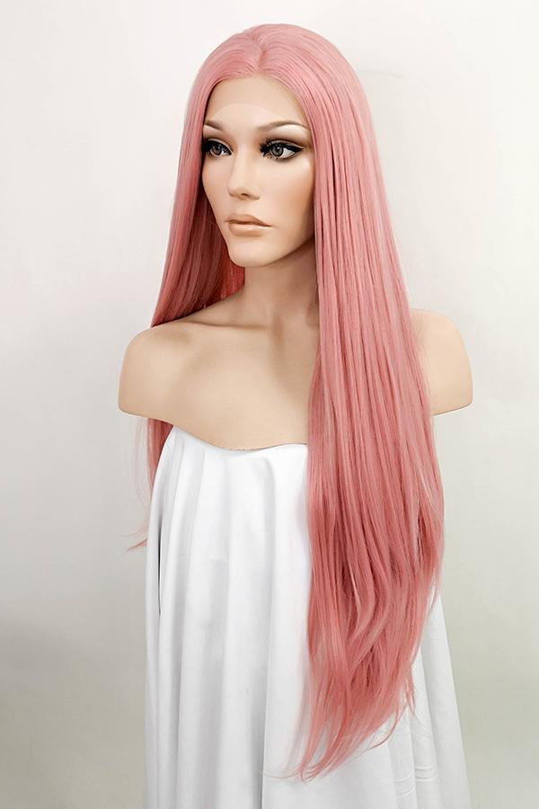 28" Light Pink Lace Front Synthetic Wig 10139